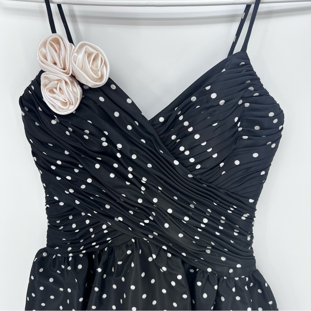 Hailey Logan by Adrianna Papell Black and Cream Polka Dot Mini Dress Size 3/4 - Picture 3 of 6